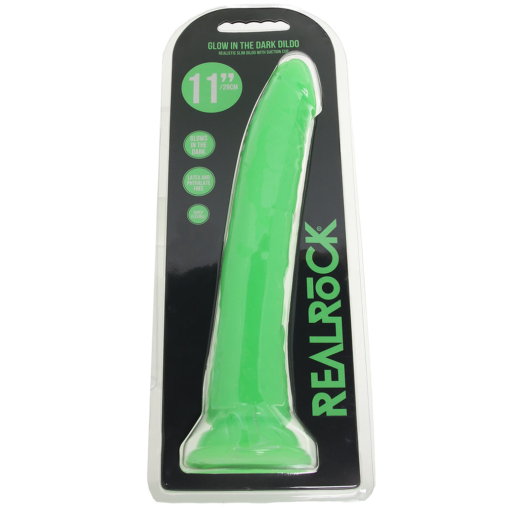 RealRock Glow In The Dark 11 Inch Slim Dildo in Green