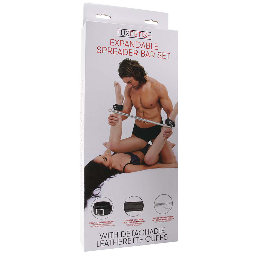 Lux Fetish Adjustable Stainless Steel Spreader Bar & Faux Leather Cuff Set