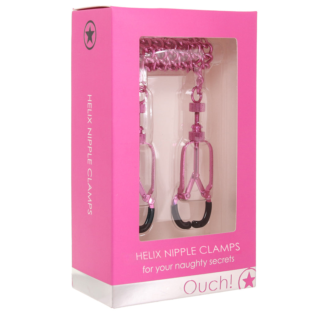Ouch! Helix Pink Nipple Clamps: Adjustable Steel & Rubber Teasers for Exquisite Sensation