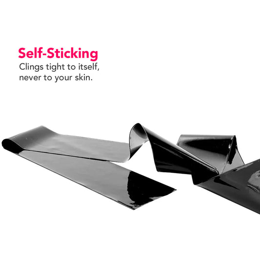 Ouch! Silken Grip Bondage Tape - Glossy Black Self-Adhering Restraint