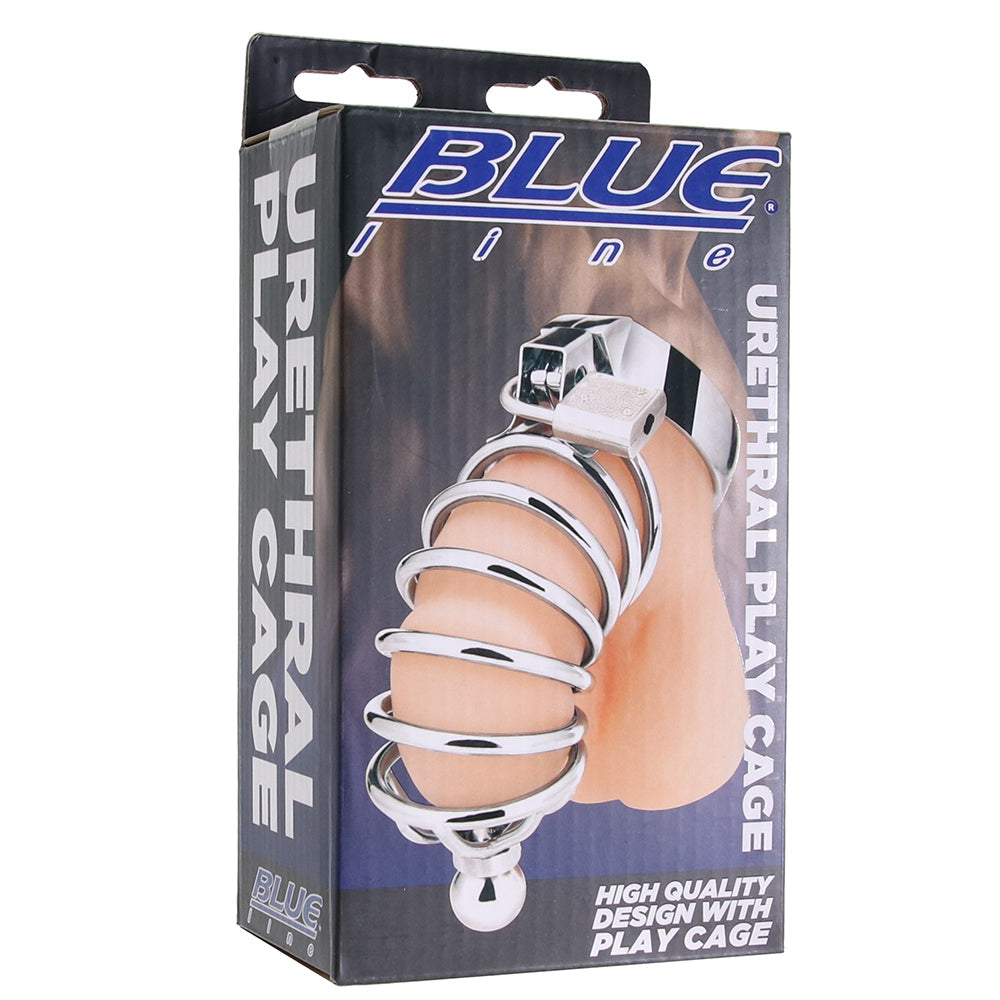 Blue Line Urethral Play Cage: Exquisite Stainless Steel Chastity for Unyielding Control