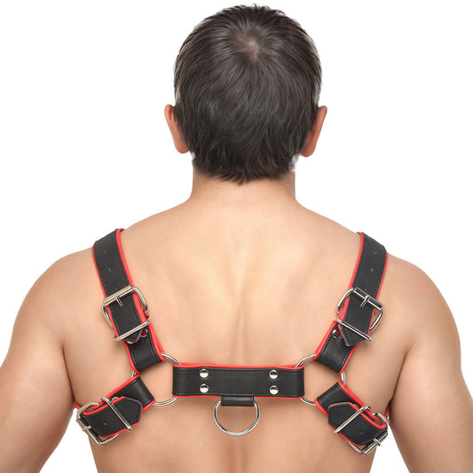 Strict Leather English Bulldog Harness: Master Your Style - Premium Red & Black Bondage