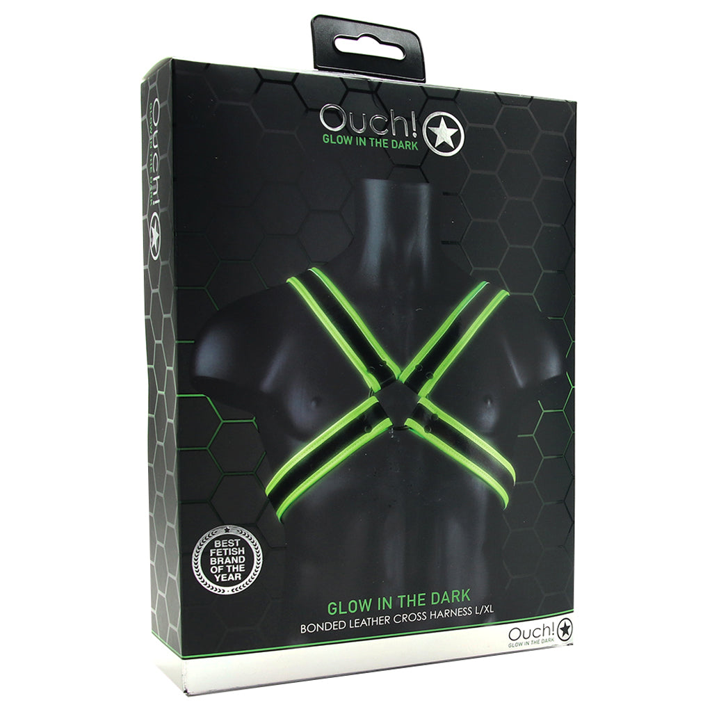 Ignite the Night: Ouch! Glow-in-the-Dark Vegan Leather Cross Harness (L/XL)