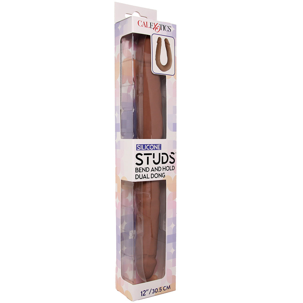 Silicone Studs Bend & Hold 12 Inch Dildo in Brown