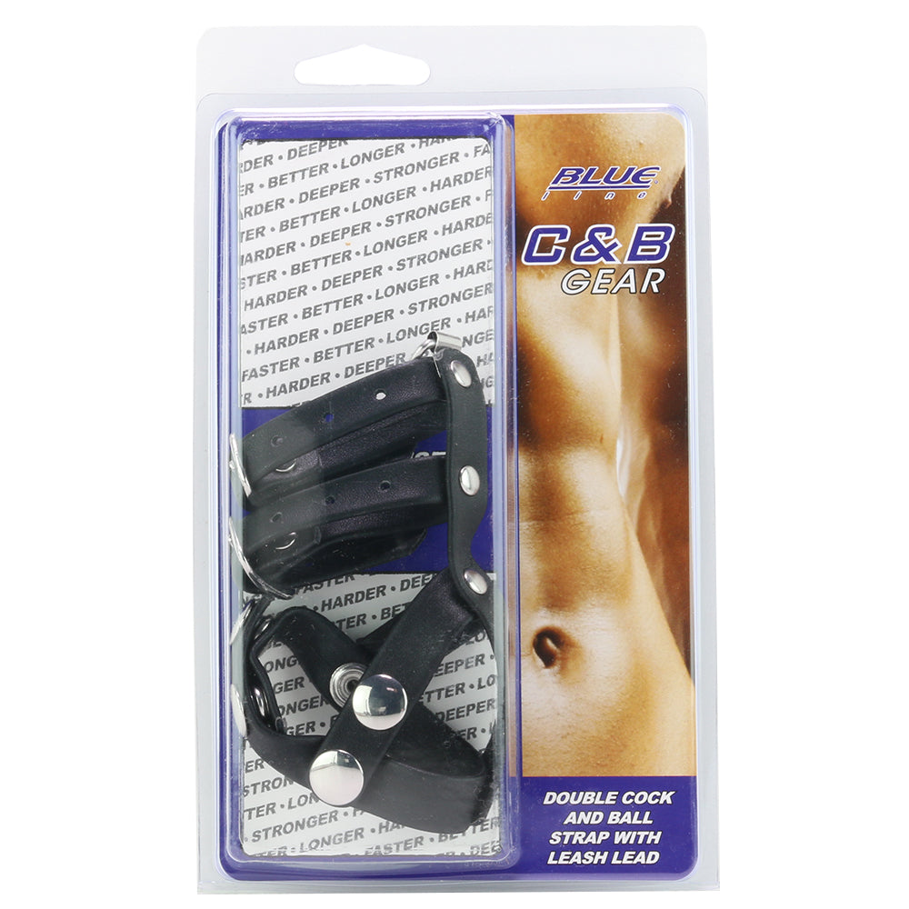 Blueline Men Blue Line Double Cock & Ball Strap with Leash Lead – Faux Leather Power & Pleasure