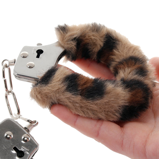 Furry Hand Cuffs in Leopard