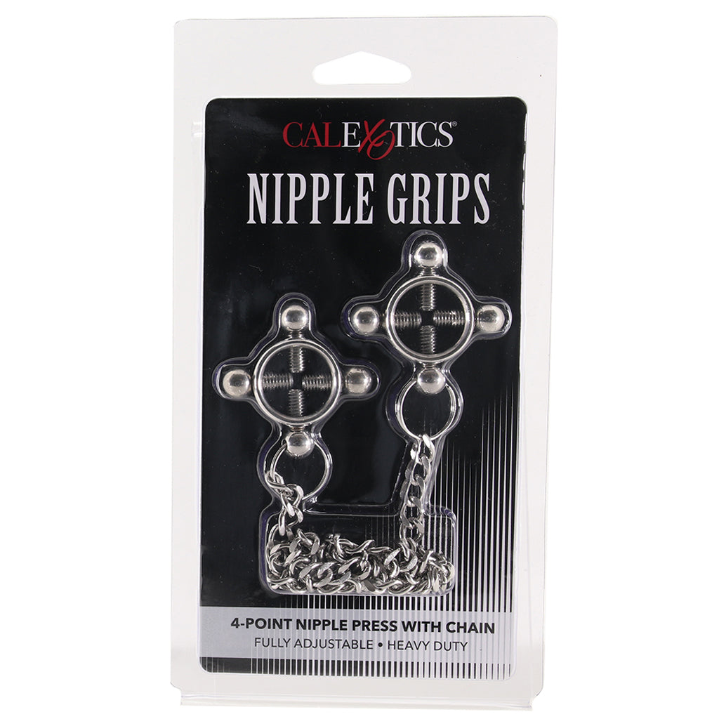 CalExotics Exquisite Nipple Grips 4-Point Press & Chain - Deep Sensations & Temperature Play