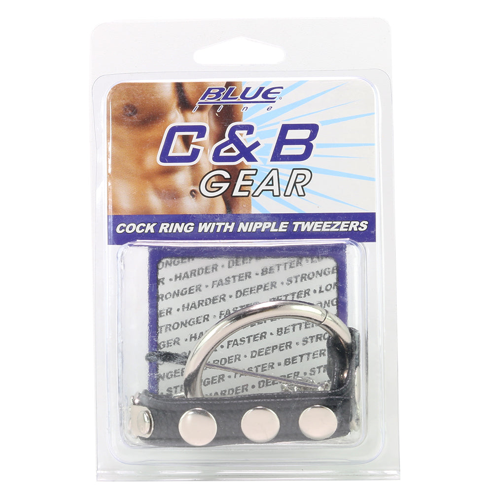 Blue Line Cock Ring with Nipple Tweezers