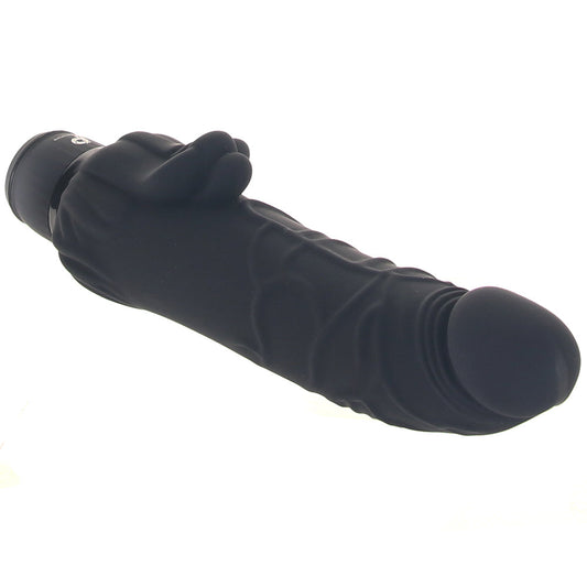 PowerCock 7 Inch Vibe with Clitoral Stimulator in Black