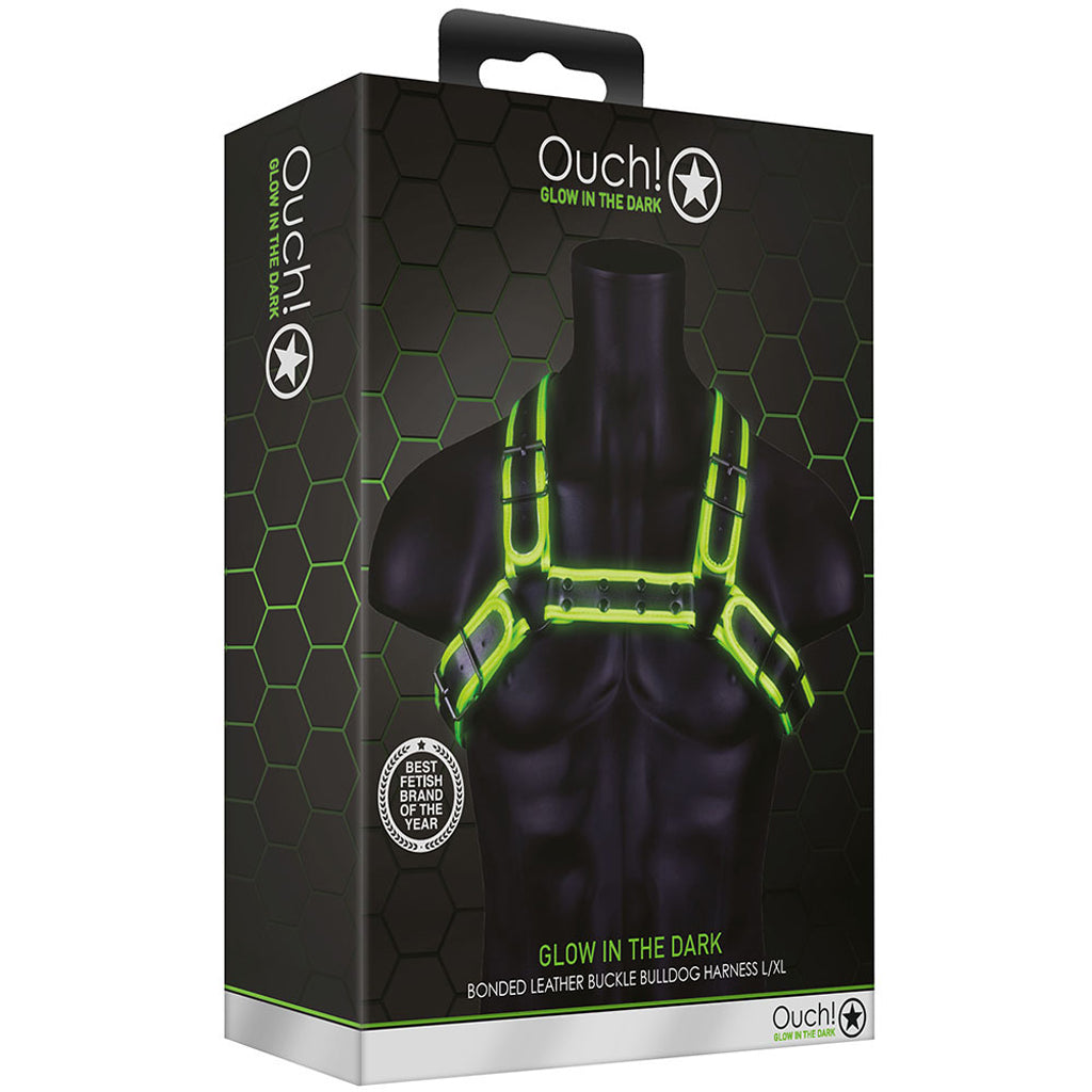 Ouch! Unleash the Night: Glow-in-the-Dark Buckle Bulldog Harness XL
