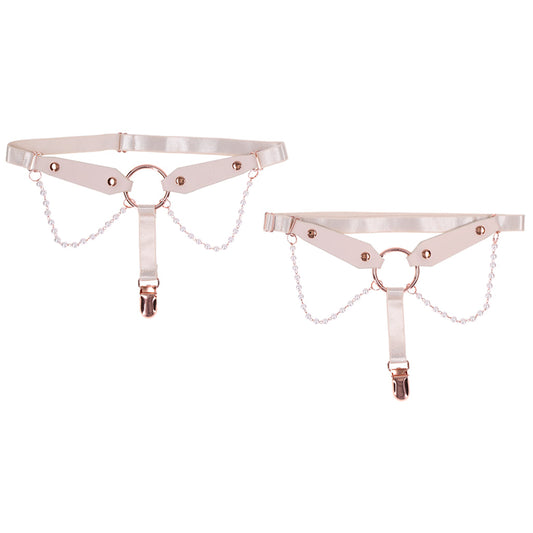 S&M Peaches 'n CreaMe Pearl Garters | Luxury Adjustable Thigh Straps