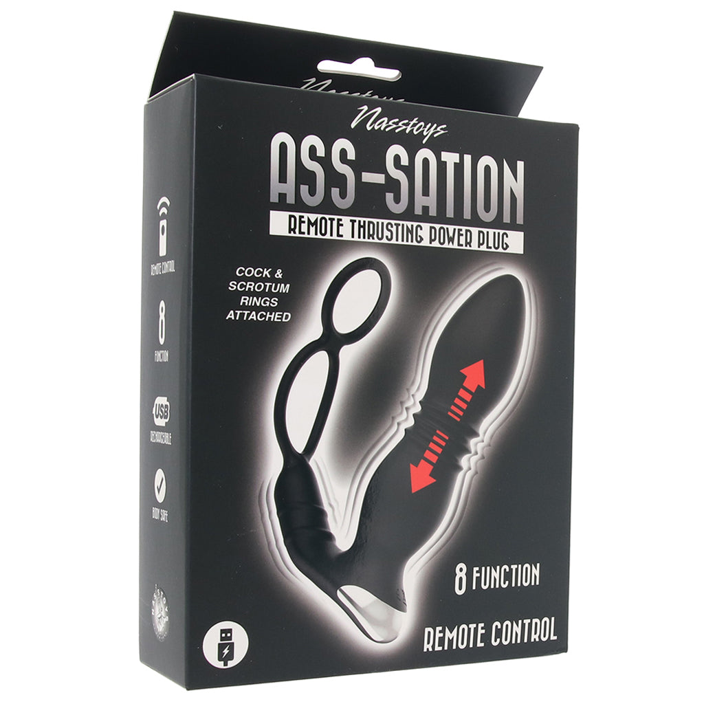 Nasstoys Ass-Sation Thrusting Power Plug with Dual Ring in Black - Vibrators - HoneyHugs Canada (View 6)