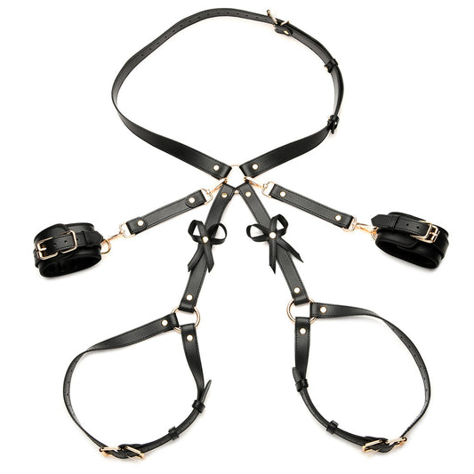Seductive Strict Bondage Harness with Bows - Luxe Vegan Leather Restraint