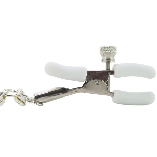 White Crystal Chain Nipple Clamps: Opulent Rhinestone Fetish Play for Intense Stimulation