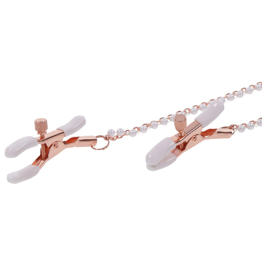 Seductive Peaches 'n CreaMe Vegan Leather Collar & Rose-Gold Nipple Clamps