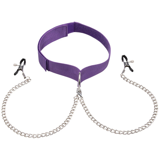 Lux Fetish Purple Collar & Nipple Clamp Set | Adjustable Sensory Play