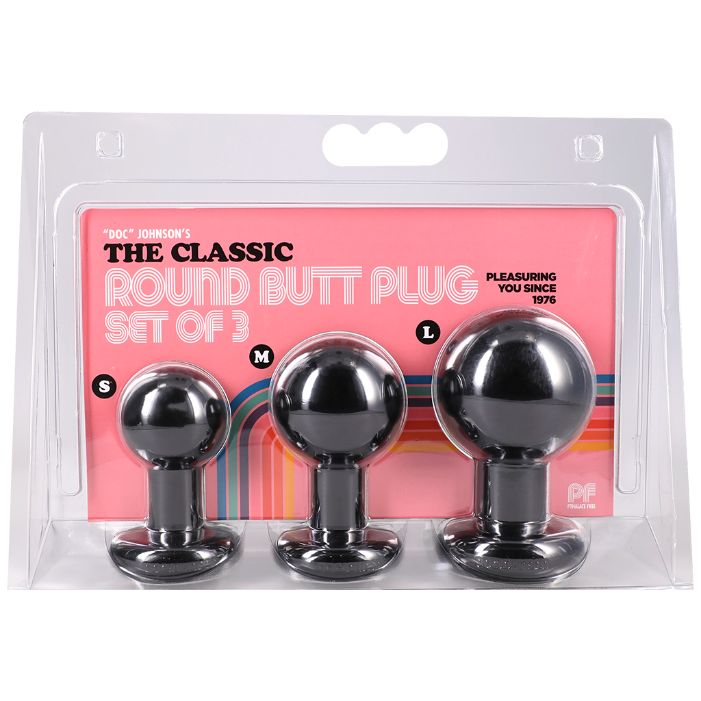 The Classic Round 3 Piece Butt Plug Set in Black