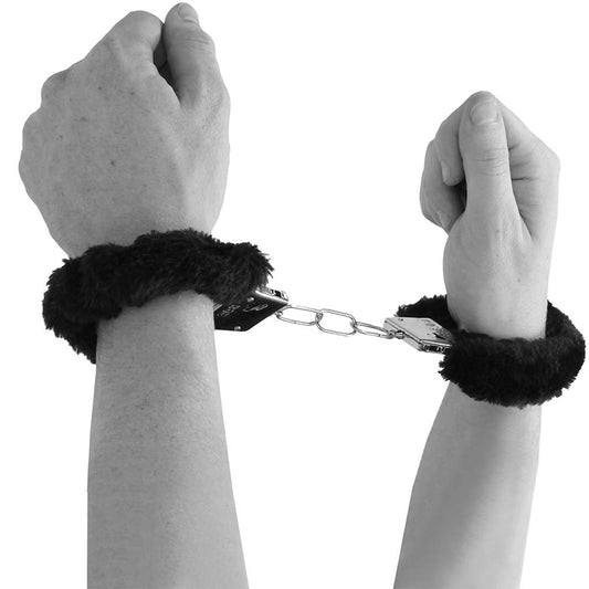 Sportsheets Black Furry Handcuffs: Luxurious Plush Restraints with Key Lock & Safety