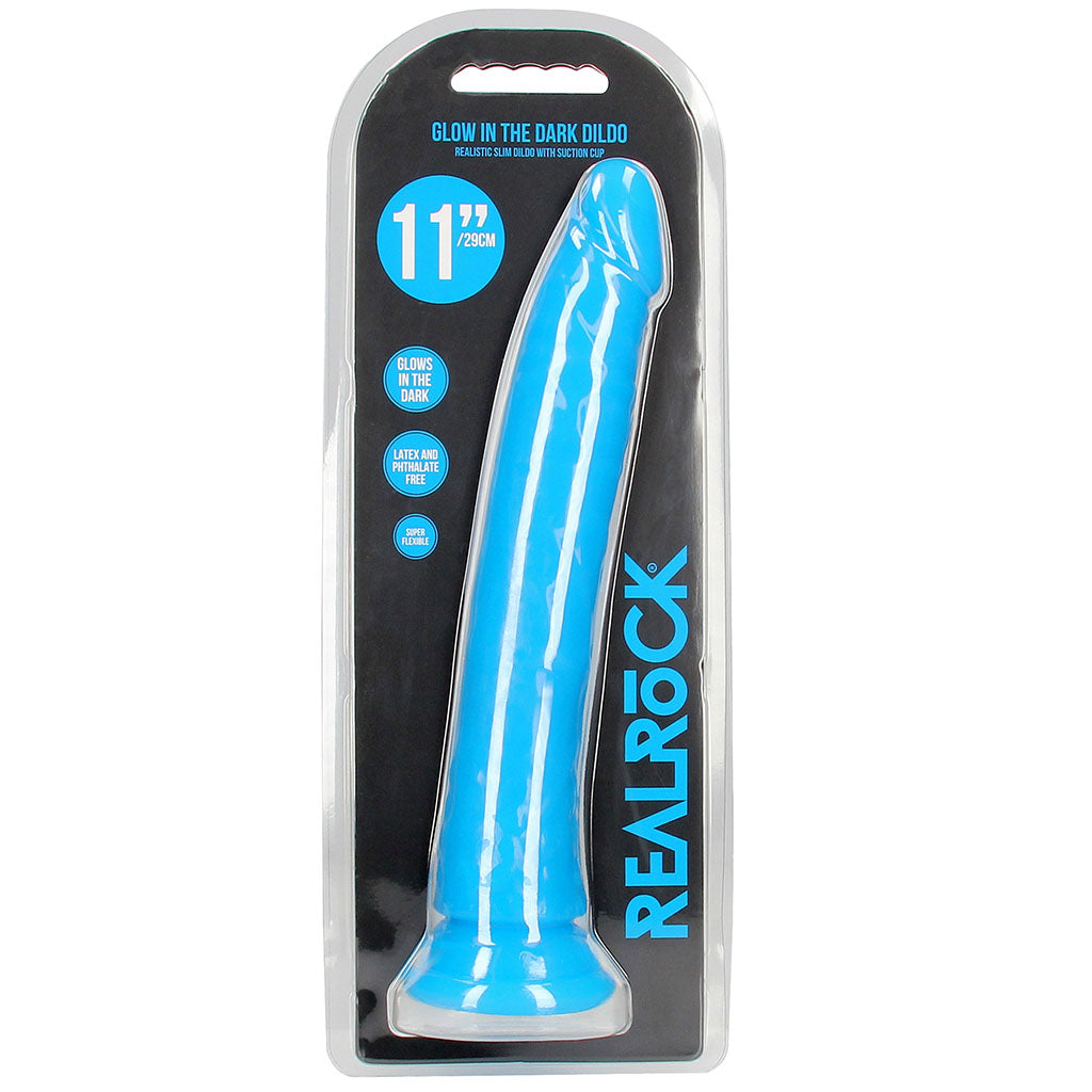 RealRock Glow In The Dark 11 Inch Slim Dildo in Blue