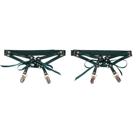 Sex & Mischief Indica Emerald Lace-Up Garters - Seductive Faux Leather Thigh Accessory