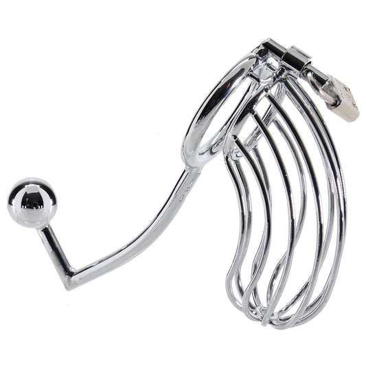 The Blue Line Domination Cage: Stainless Steel Cock Lock & Anal Stimulator for Unyielding Control