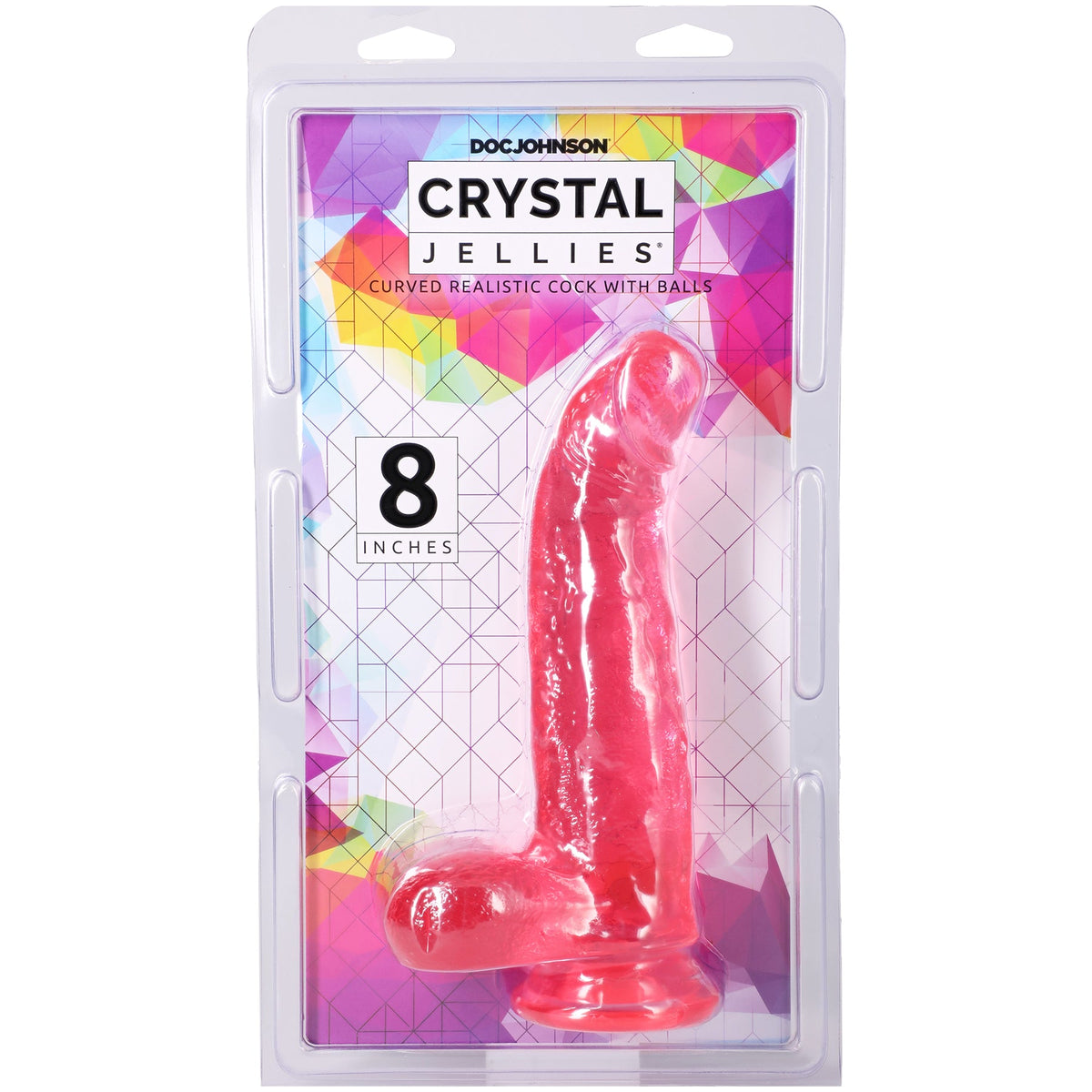 Crystal Jellies 8 Inch Curved Ballsy Dildo in Pink