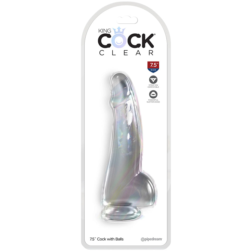 King Cock 7.5 Inch Smooth Ballsy Dildo in Clear
