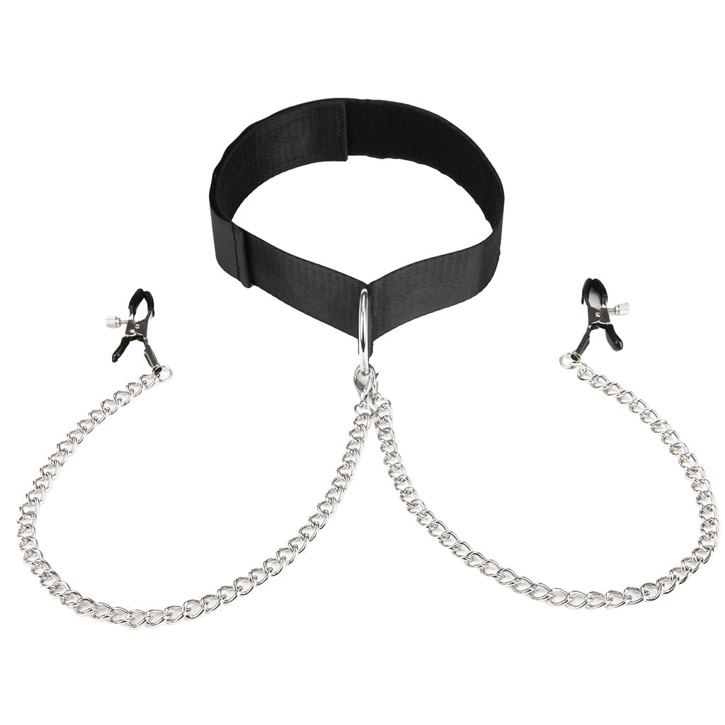 Lux Fetish: Elegant Collar & Adjustable Nipple Clamps for Exquisite Control