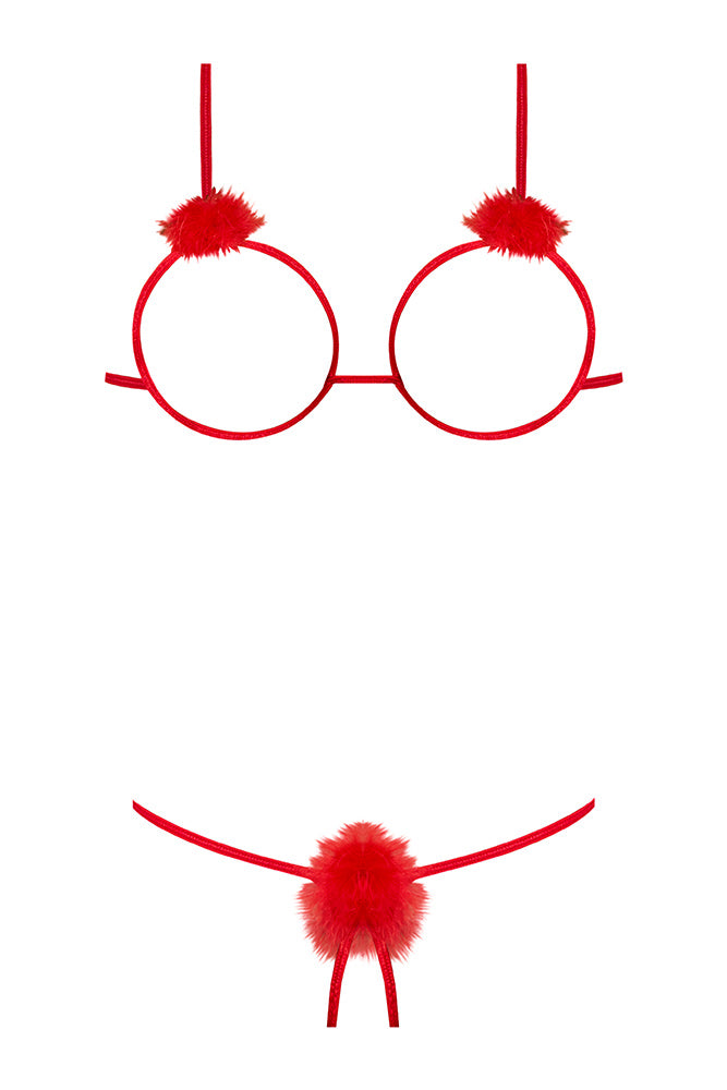 Magic Silk Marabou Red Cupless Bra & Crotchless G-String Set | Seductive Lingerie