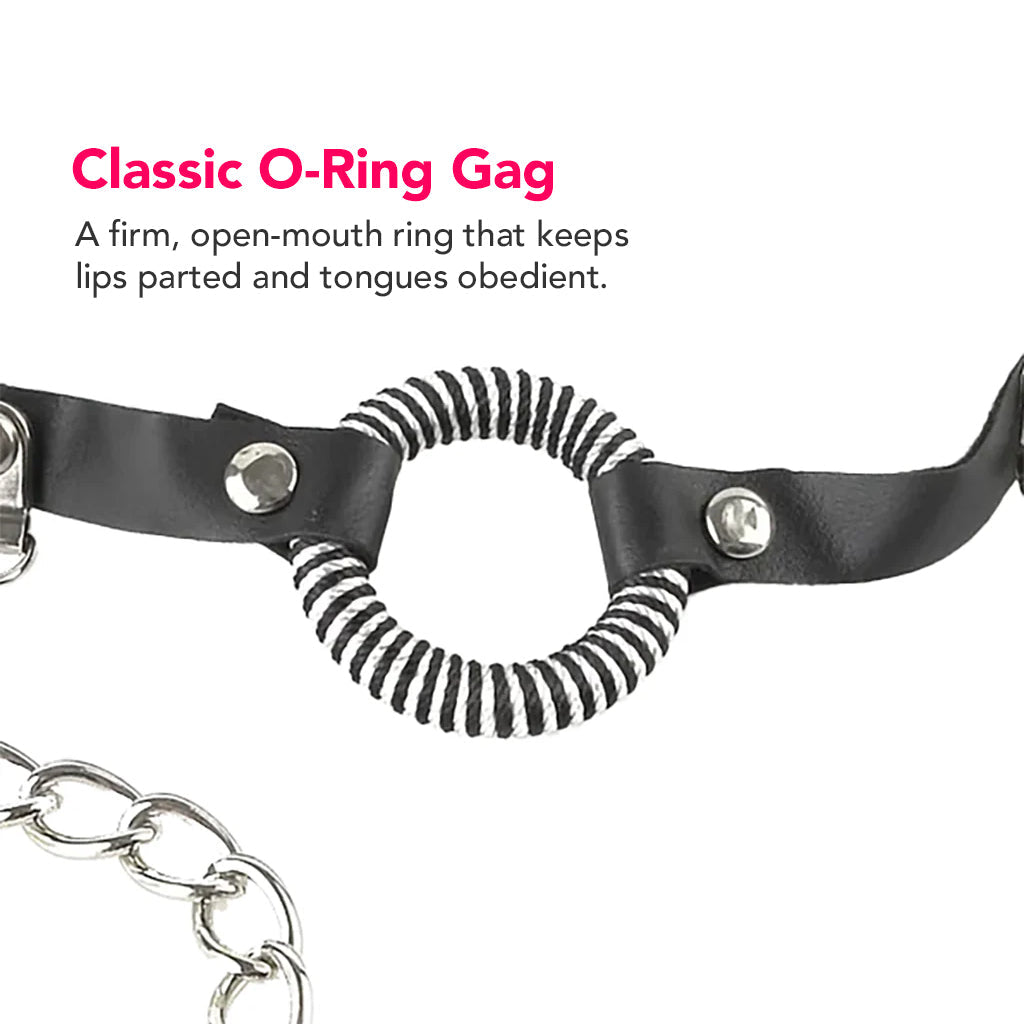 Fetish Fantasy: Luxurious Leather O-Ring Gag & Tension Nipple Clamps Bondage Set