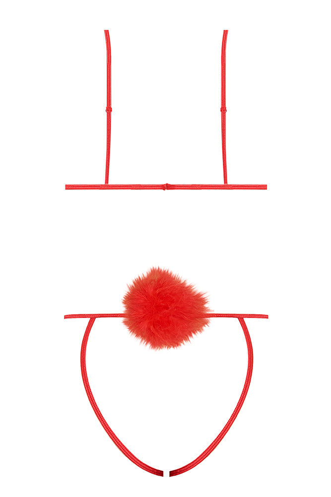 Magic Silk Marabou Red Cupless Bra & Crotchless G-String Set | Seductive Lingerie