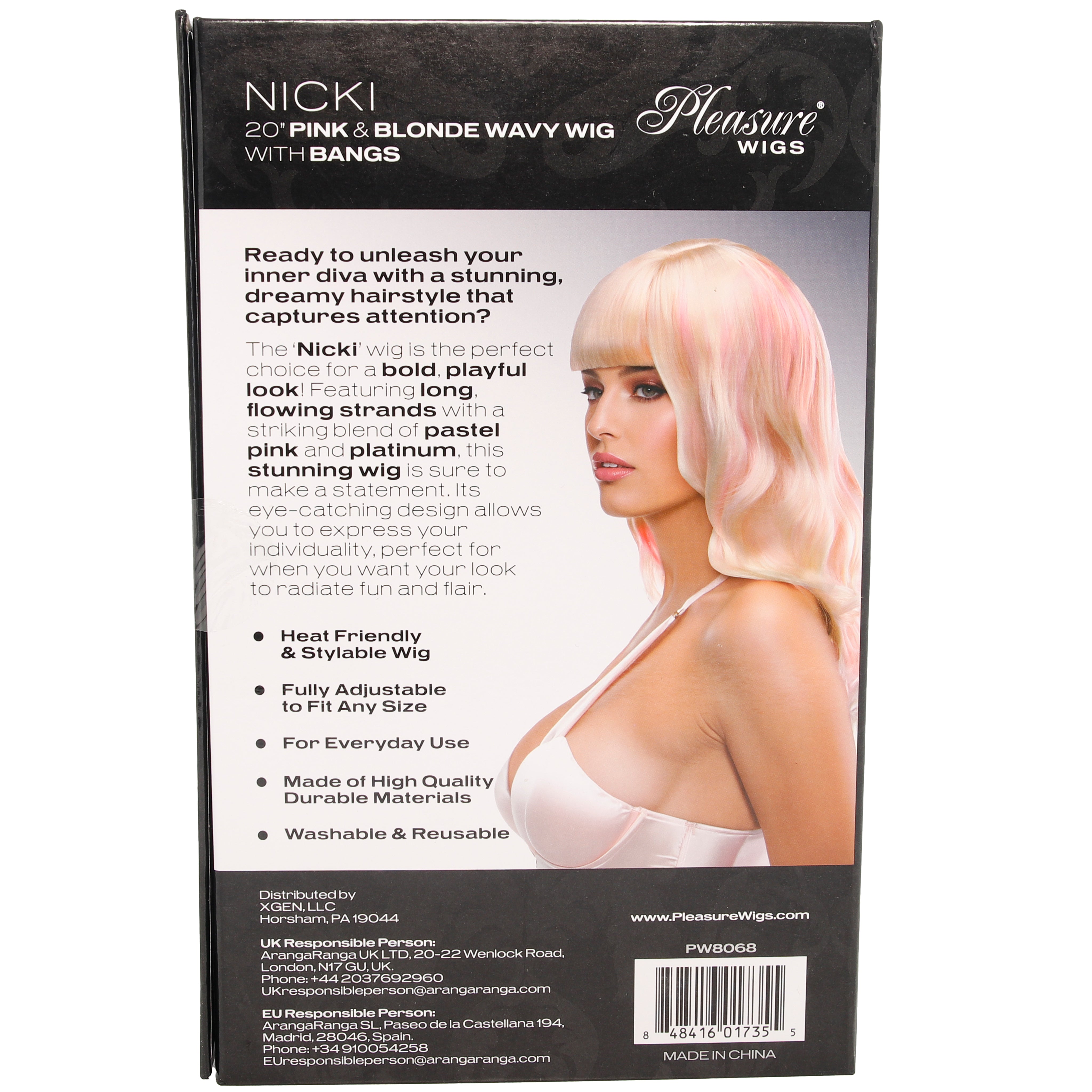 Nicki Wavy Wig with Bangs in Platinum Blonde & Pink