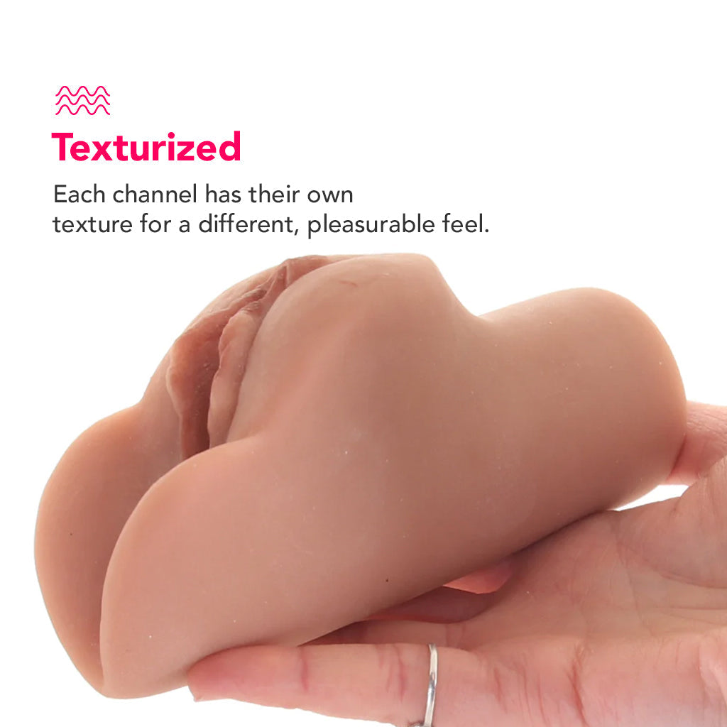 Pipedream Extreme Toyz PDX Plus Perfect Pussy Double Stroker in Tan - Male Masturbators - HoneyHugs Canada (View 4)