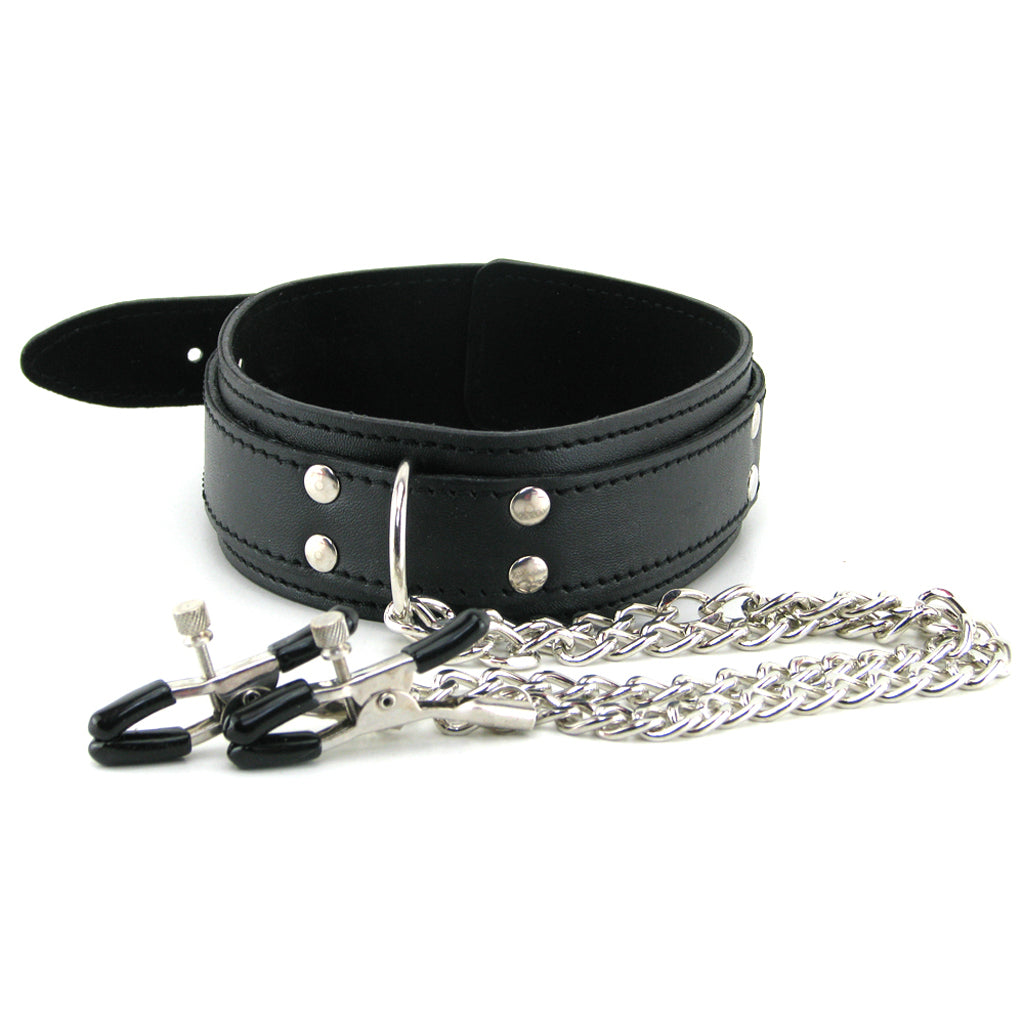 Sportsheets Luxury Erotic Collar with Adjustable Nipple Clamps