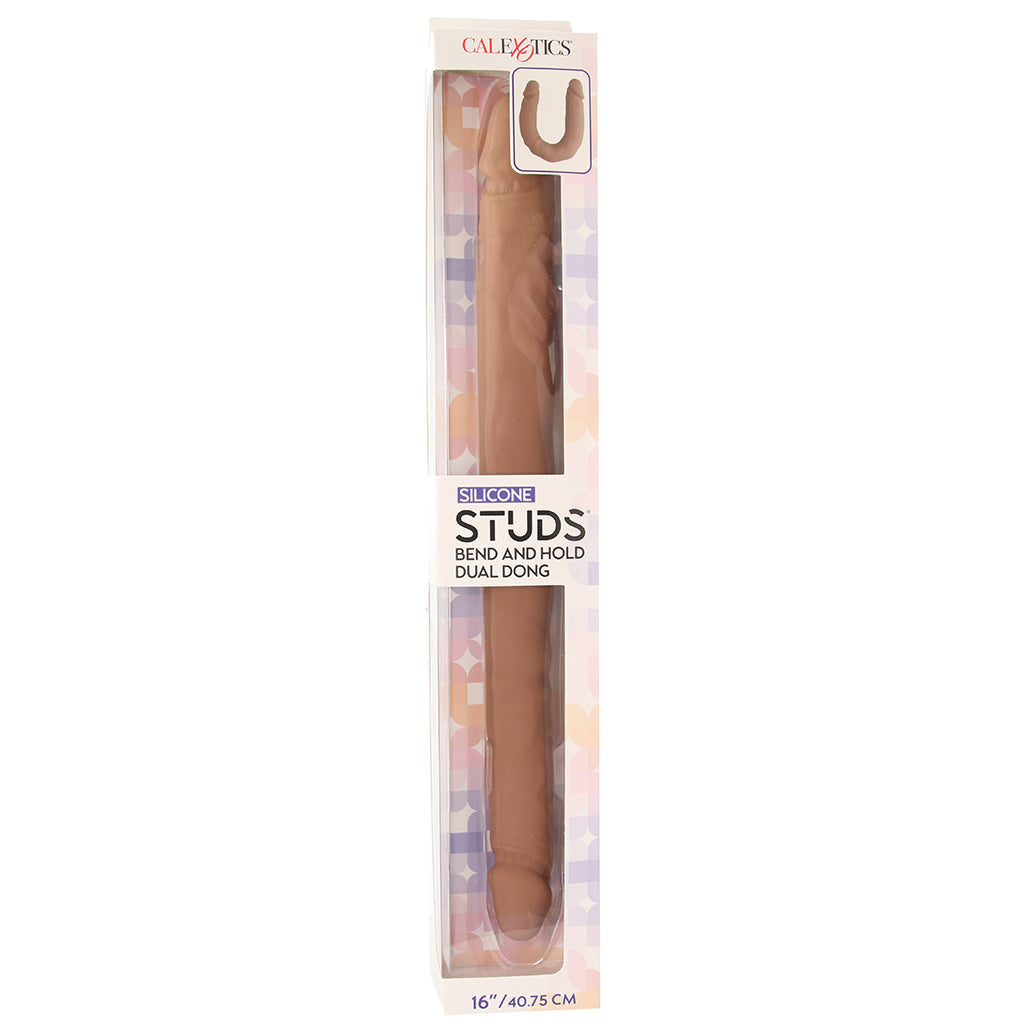 Silicone Studs Bend & Hold 16 Inch Double Dildo in Brown