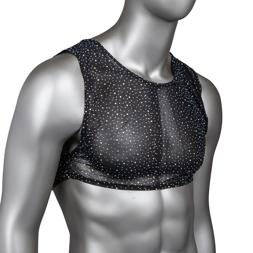 Radiance Crop Top: Dazzling Iridescent Rhinestone Mesh Lingerie