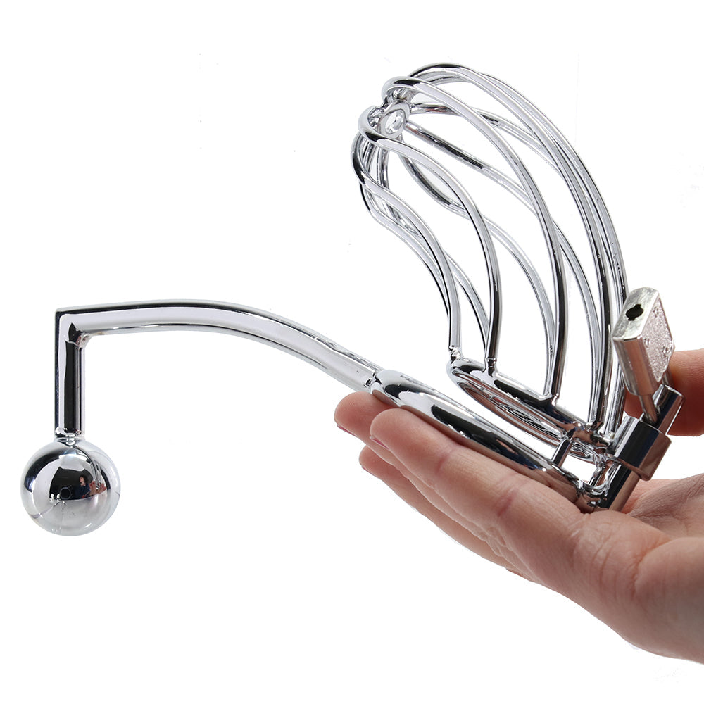 The Blue Line Domination Cage: Stainless Steel Cock Lock & Anal Stimulator for Unyielding Control