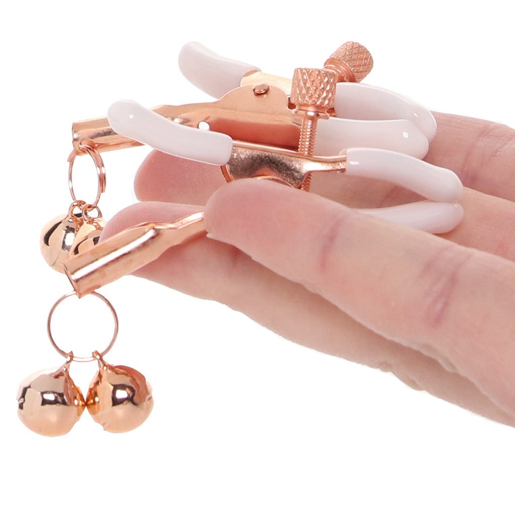 S&M Peaches 'n CreaMe Bell Nipple Clamps: Adjustable Luxury, Rose Gold Chimes & Body-Safe Comfort