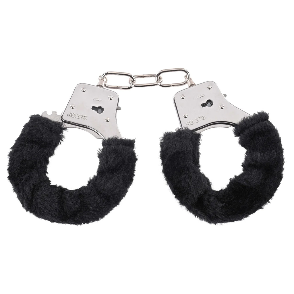 Sportsheets Black Furry Handcuffs: Luxurious Plush Restraints with Key Lock & Safety