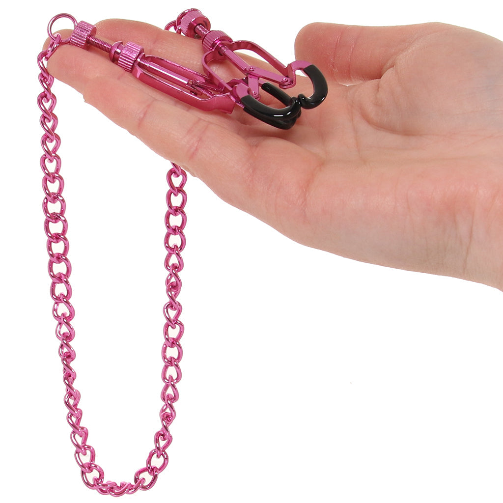 Ouch! Helix Pink Nipple Clamps: Adjustable Steel & Rubber Teasers for Exquisite Sensation