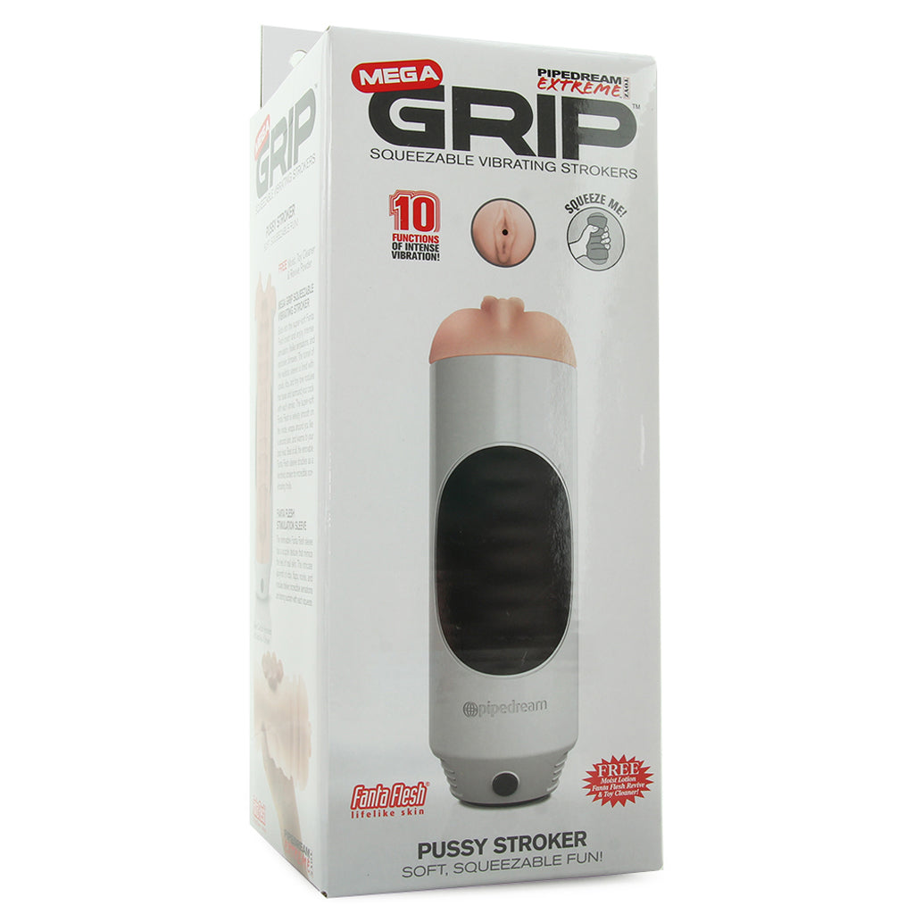 Mega Grip Squeezable Vibrating Pussy Stroker in White