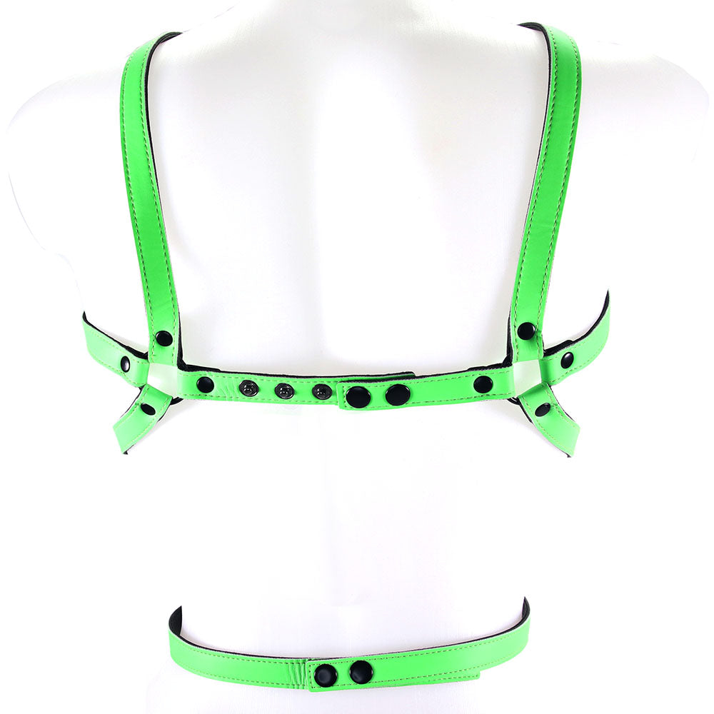 Ouch! Luminous Glow-in-the-Dark Body Harness | Men's Vegan Leather Fetish Restraint
