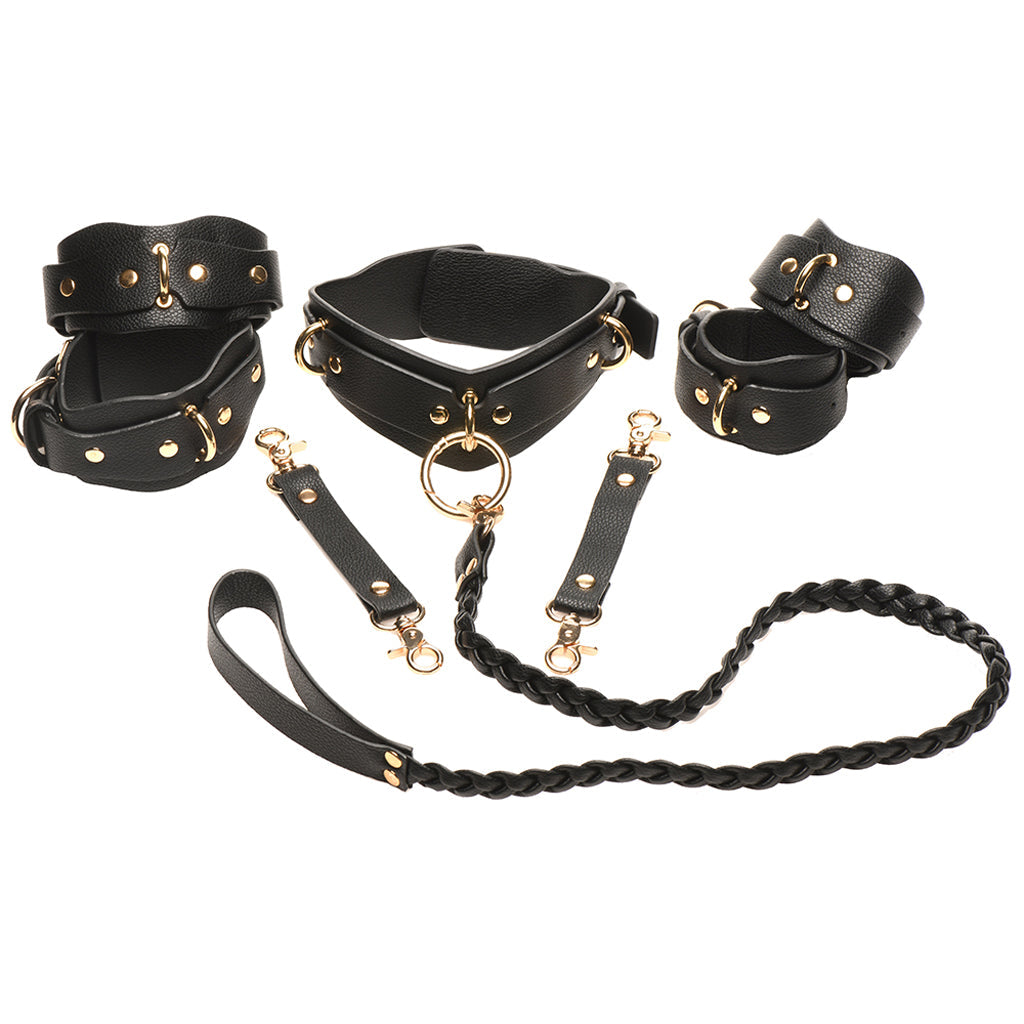 Bedroom Bliss: The Lover's Restraints Ensemble - Elegant Black Vegan Leather BDSM Kit