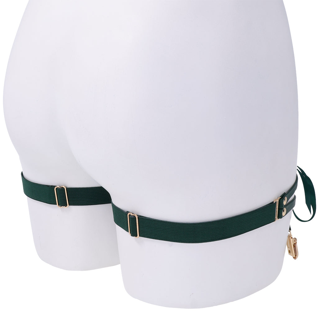 Sex & Mischief Indica Emerald Lace-Up Garters - Seductive Faux Leather Thigh Accessory