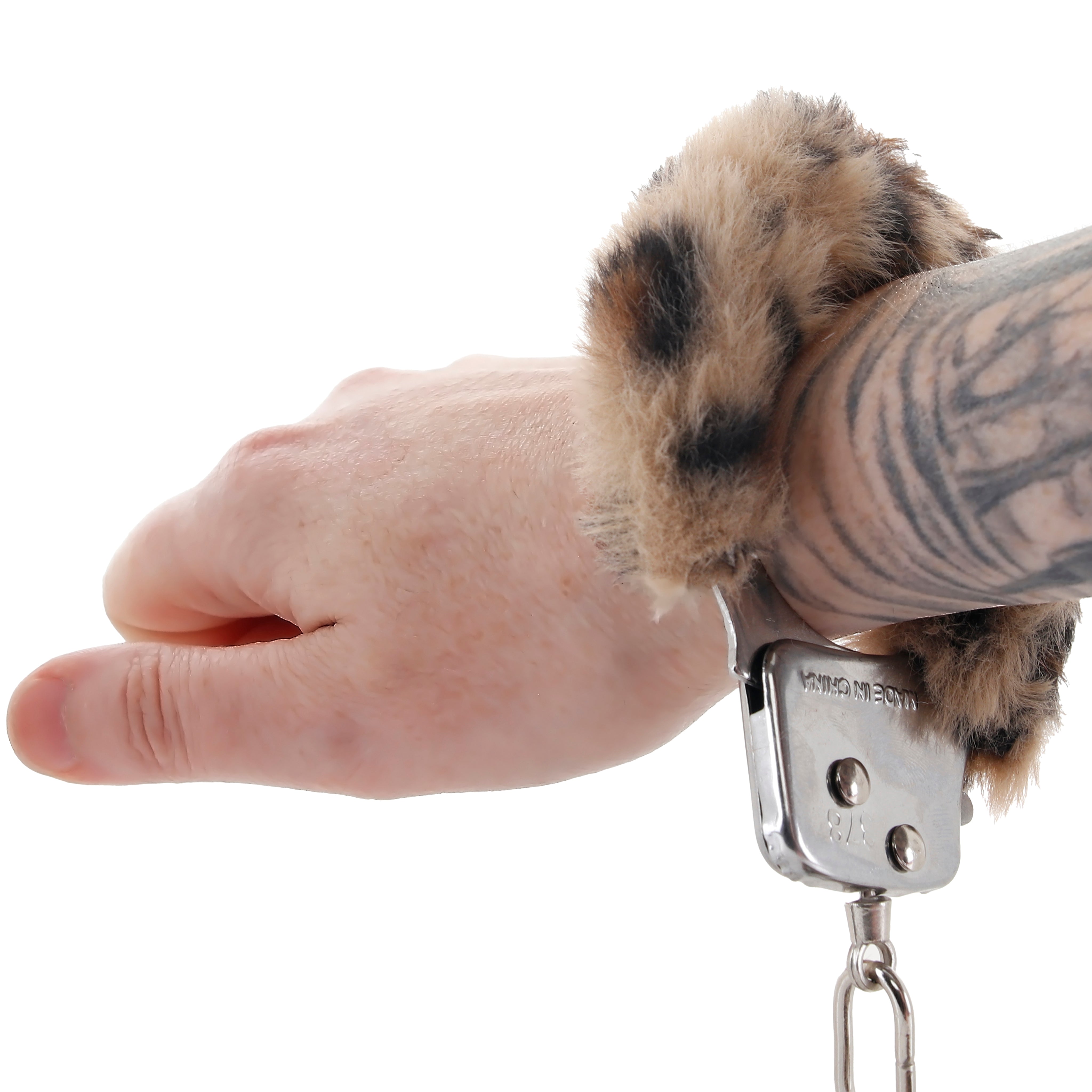 Furry Hand Cuffs in Leopard