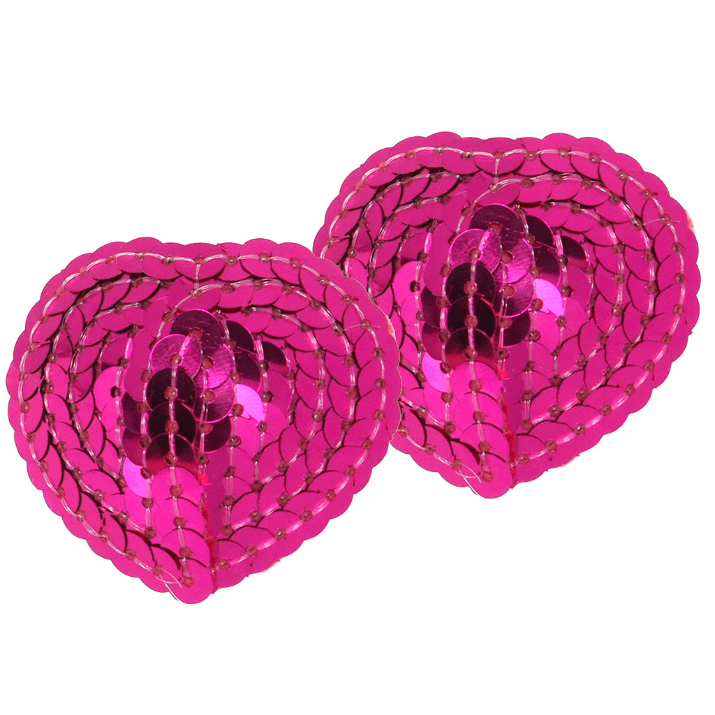 Little Genie Nipple Couture: Dazzling Pink Sequin Heart Nipple Covers | Reusable Adhesive Pasties