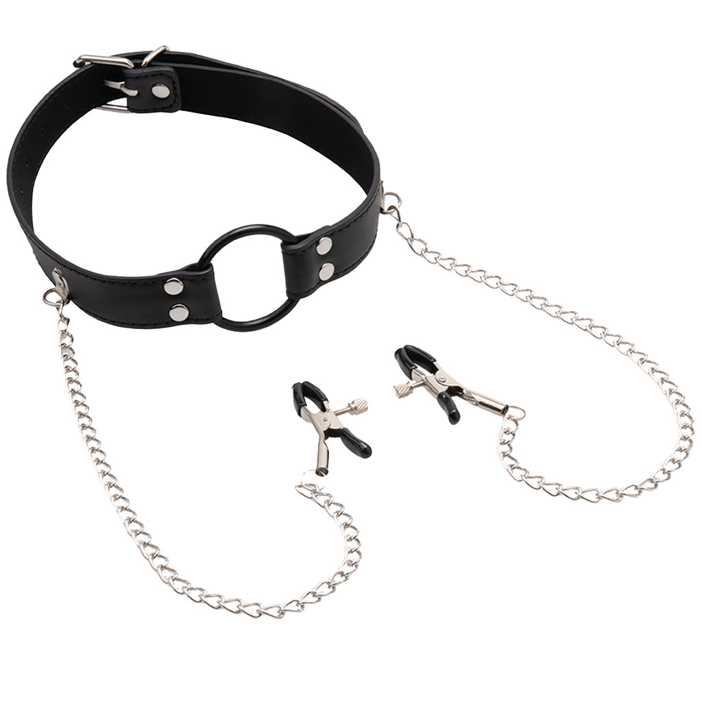 Lux Fetish: Elite Open Mouth Gag & Nipple Clips for Ultimate Control