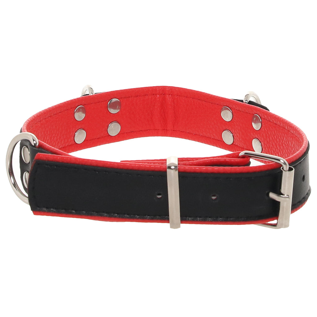 Ouch! Deluxe Bonded Leather Bondage Collar in Red