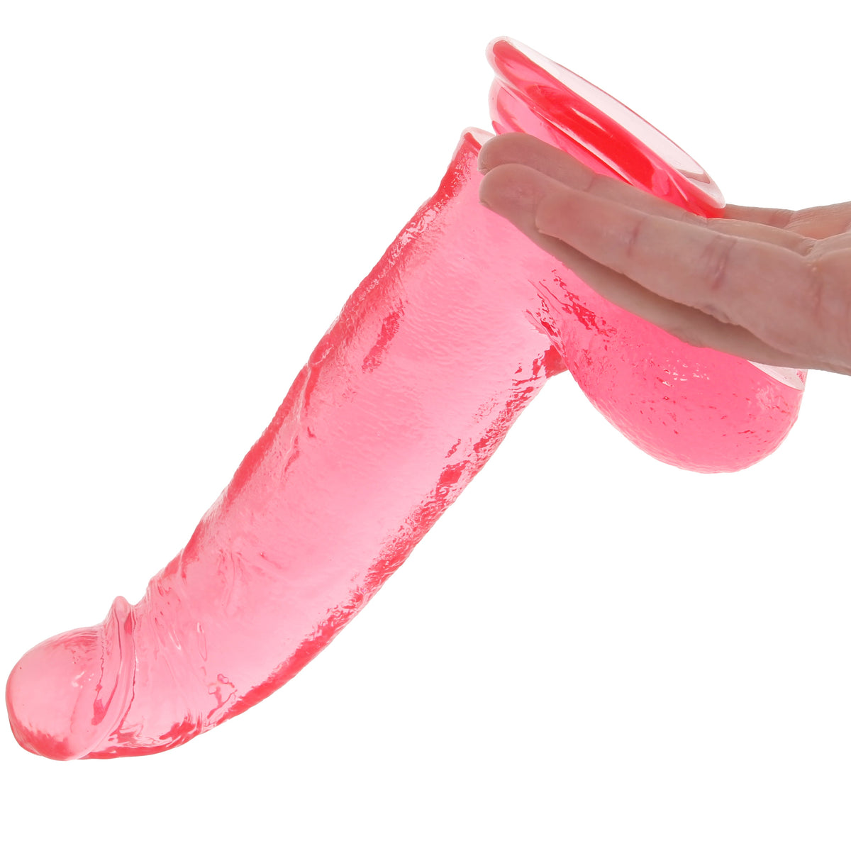 Crystal Jellies 8 Inch Curved Ballsy Dildo in Pink