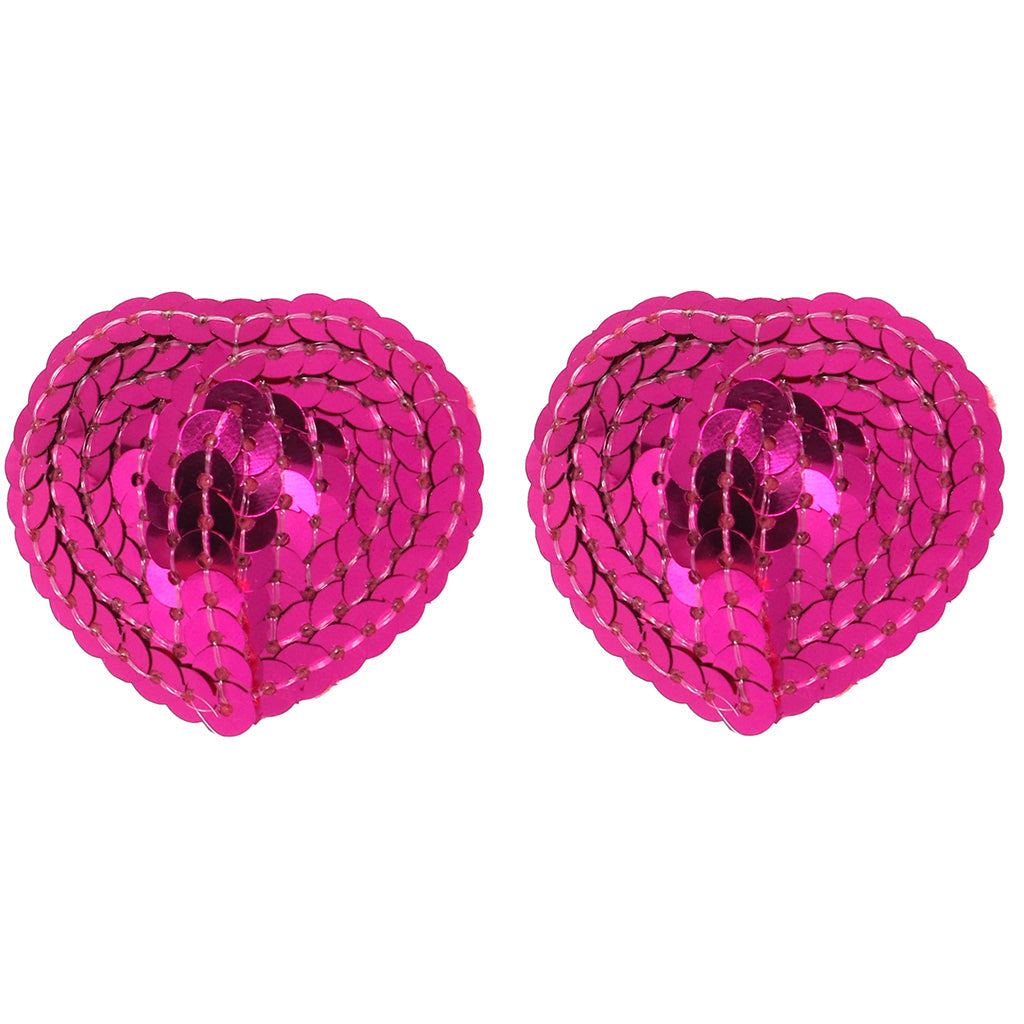 Little Genie Nipple Couture: Dazzling Pink Sequin Heart Nipple Covers | Reusable Adhesive Pasties